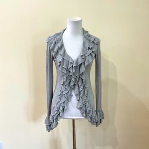 Women’s Boston Proper Elegant Gray Ruffled Cardigan Sweater